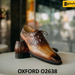 Giày da nam oxford nhuộm màu vàng patina nâu O2638 003