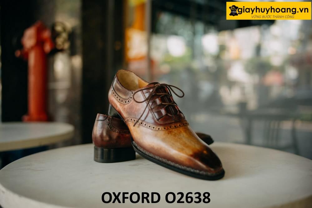 dat-dong-giay-da-nam-thu-cong-oxford-o2638-002 Giày da nam oxford nhuộm màu vàng patina nâu O2638 003