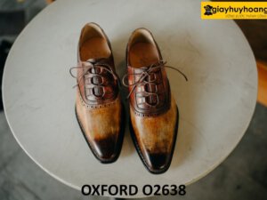 Giày da nam oxford nhuộm màu vàng patina nâu O2638 001
