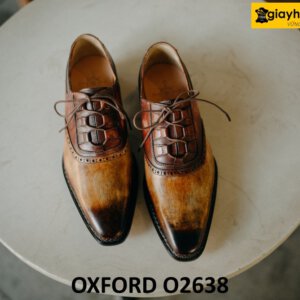 Giày da nam oxford nhuộm màu vàng patina nâu O2638 001
