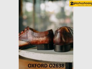 Giày da nam oxford nhuộm màu vàng patina nâu O2638 002