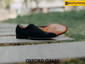 Giày tây da lộn oxford đen đế da bò khâu goodyear O2640 004