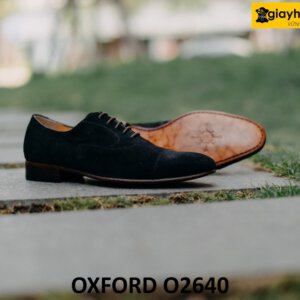 Giày tây da lộn oxford đen đế da bò khâu goodyear O2640 004