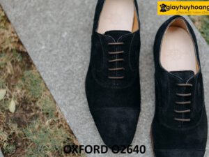 Giày tây da lộn oxford đen đế da bò khâu goodyear O2640 003