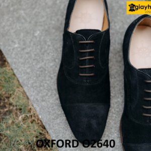 Giày tây da lộn oxford đen đế da bò khâu goodyear O2640 003
