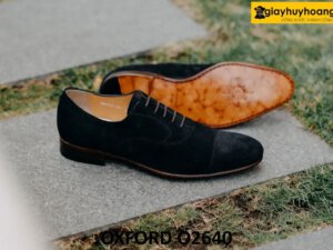 Giày tây da lộn oxford đen đế da bò khâu goodyear O2640 001