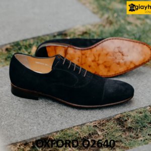 Giày tây da lộn oxford đen đế da bò khâu goodyear O2640 001