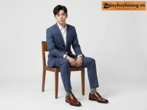 Mẫu nam mặc quần tây công sở màu xanh navy nhạt phối giày tây da nam tây oxford NY303ys200