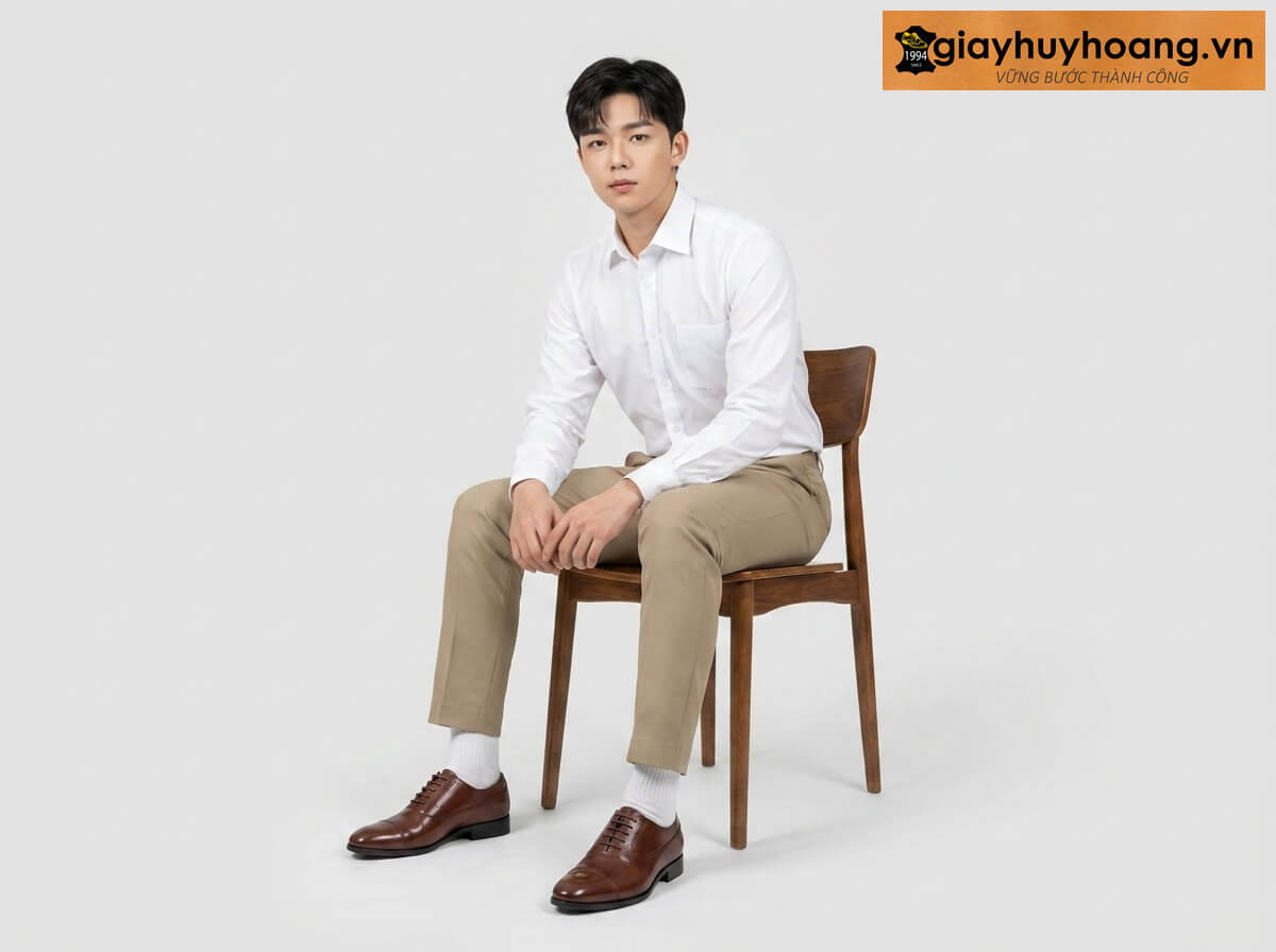 mau-mac-vest-phoi-voi-giay-tay-nam-oxford-of004cs-01 Người mẫu mặc quần tây màu kem phối với giày tây oxford nam of004cs nâu 005