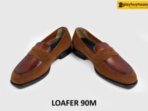 [Size 41] Giày lười nam màu nâu da lộn phối da trơn 90M 004