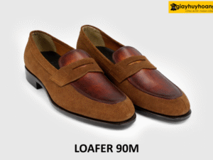 [Size 41] Giày lười nam màu nâu da lộn phối da trơn 90M 003