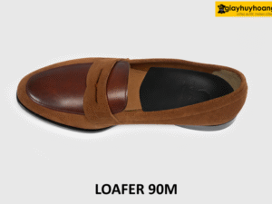 [Size 41] Giày lười nam màu nâu da lộn phối da trơn 90M 002