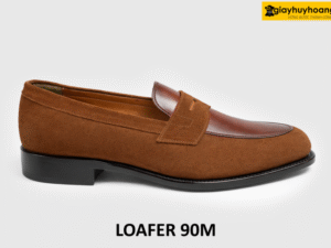 [Size 41] Giày lười nam màu nâu da lộn phối da trơn 90M 001