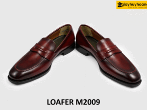 Giày loafer lười nam màu nhuộm thủ công đỏ đô M2009 004