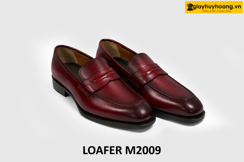 ban-giay-da-nam-luoi-loafer-m2009-004 Giày loafer lười nam màu nhuộm thủ công đỏ đô M2009 003