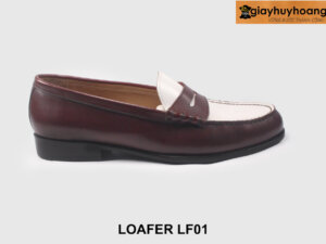 [Size 44] Giày lười loafer nam nâu phối trắng size to LF01 001