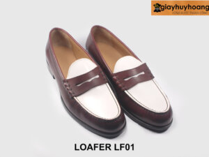 [Size 44] Giày lười loafer nam nâu phối trắng size to LF01 003
