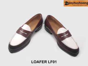 [Size 44] Giày lười loafer nam nâu phối trắng size to LF01 002