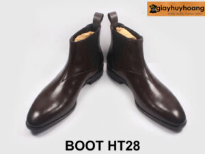 Giày da nam cổ thun thấp Chelsea Boot T28 nâu 004