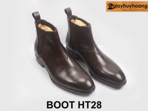 Giày da nam cổ thun thấp Chelsea Boot T28 nâu 002