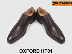 Giày da Oxford nam trẻ trung captoe nâu cao cấp HT01 004