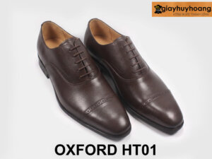 Giày da Oxford nam trẻ trung captoe nâu cao cấp HT01 003