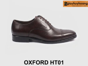 Giày da Oxford nam trẻ trung captoe nâu cao cấp HT01 001