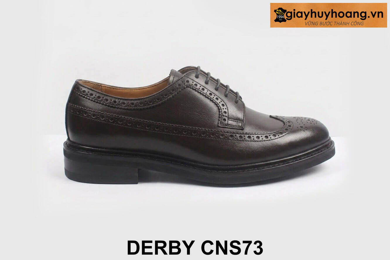ban-giay-da-nam-cao-cap-derby-cns73-nau-1 Giày da nam mũi tròn phối jeans kaki Wingtips Derby CNS73 001
