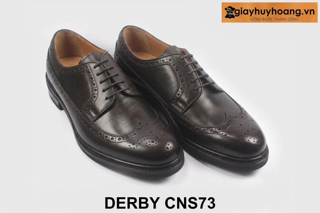 ban-giay-da-nam-cao-cap-derby-cns73-nau-2 Giày da nam mũi tròn phối jeans kaki Wingtips Derby CNS73 004