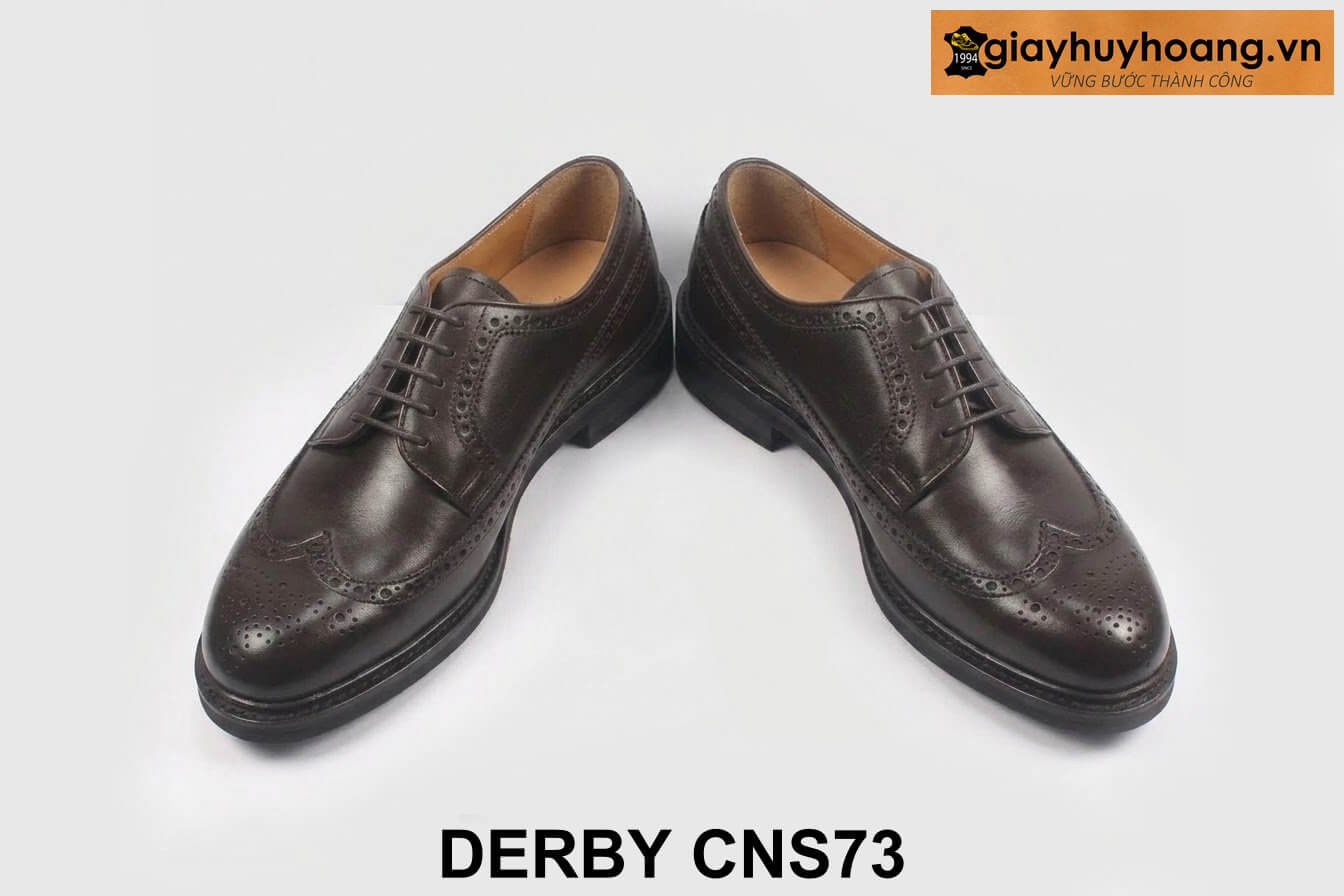 ban-giay-da-nam-cao-cap-derby-cns73-nau-3 Giày da nam mũi tròn phối jeans kaki Wingtips Derby CNS73 003