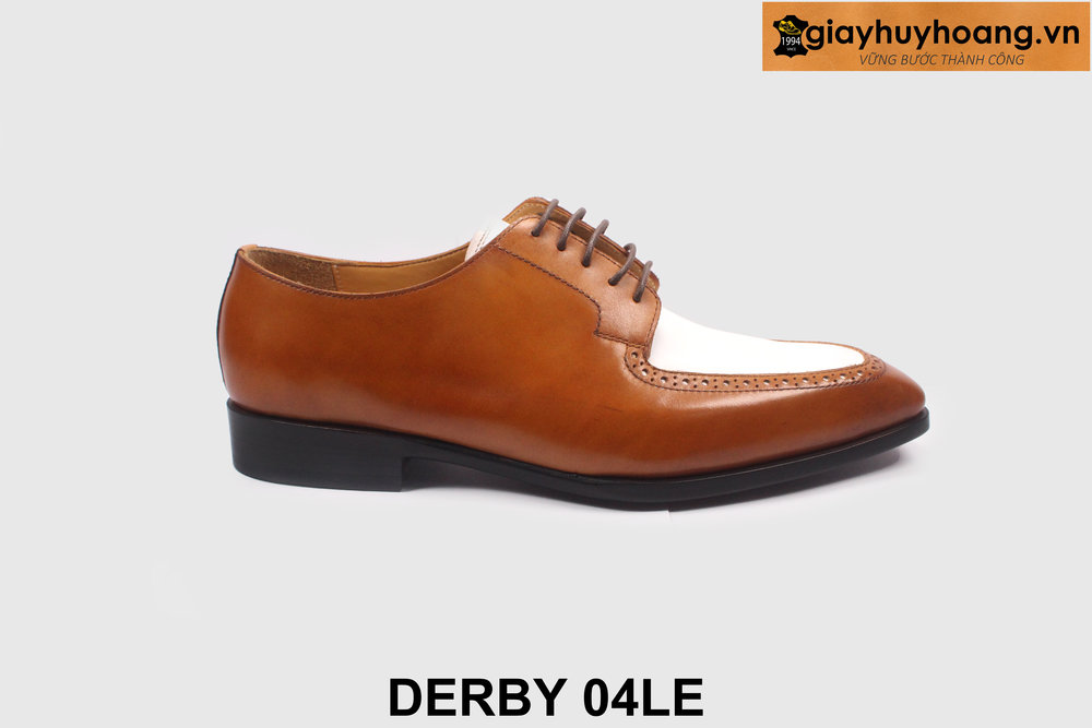 ban-giay-tay-derby-nam-mui-nhon-giayhuyhoang-04le-1 Giày da nam trẻ trung màu bò phối trắng Derby 04LE 001