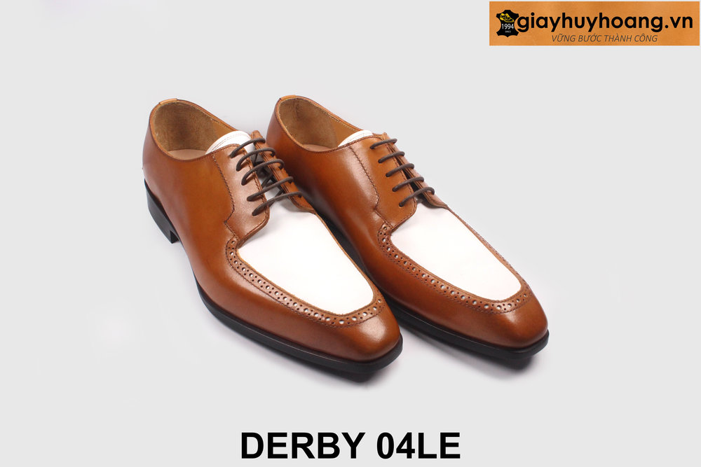 ban-giay-tay-derby-nam-mui-nhon-giayhuyhoang-04le-3 Giày da nam trẻ trung màu bò phối trắng Derby 04LE 004