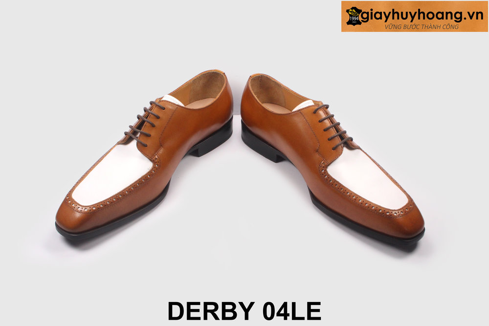 ban-giay-tay-derby-nam-mui-nhon-giayhuyhoang-04le-4 Giày da nam trẻ trung màu bò phối trắng Derby 04LE 003