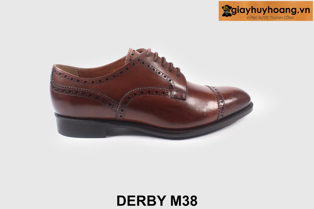 ban-giay-da-derby-nam-cao-cap-m38-tre-trung-giayhuyhoangvn-6 Giày da nam buộc dây màu nâu captoe Derby M38 001