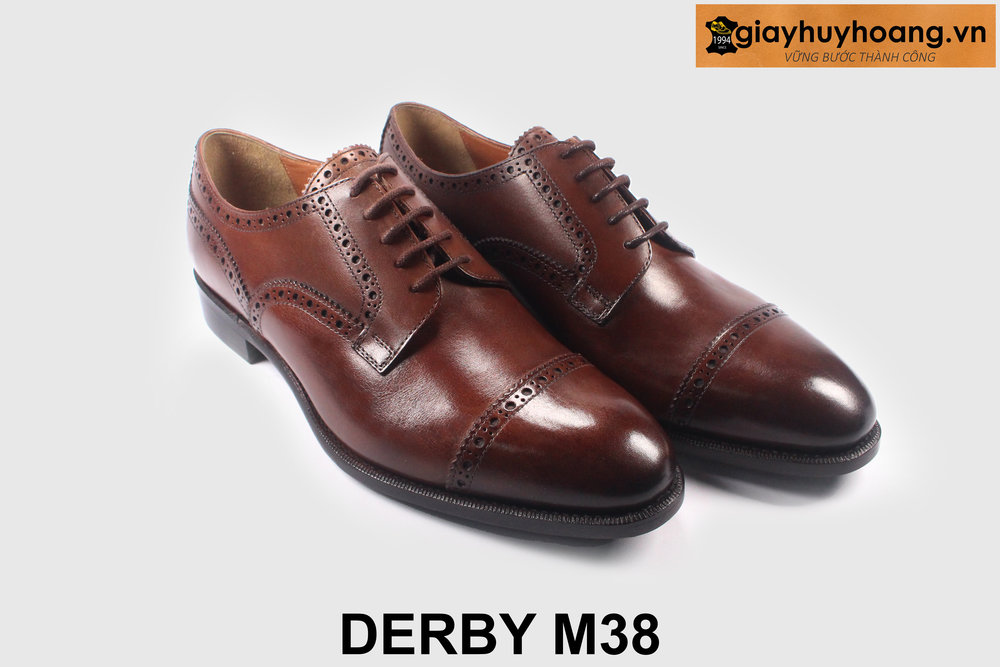 ban-giay-da-derby-nam-cao-cap-m38-tre-trung-giayhuyhoangvn-8 Giày da nam buộc dây màu nâu captoe Derby M38 004