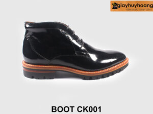 Size 41 Giày da cổ lửng chukka boot nam đen bóng CK001 001
