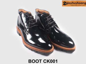 Size 41 Giày da cổ lửng chukka boot nam đen bóng CK001 005