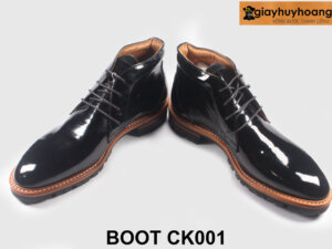 Size 41 Giày da cổ lửng chukka boot nam đen bóng CK001 004