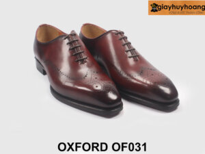 Giày da nam oxford đục lỗ Wingtips đỏ đô cao cấp OF031 005