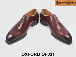 Giày da nam oxford đục lỗ Wingtips đỏ đô cao cấp OF031 004