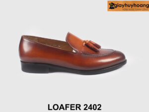 Giày lười da nam màu bò sáng viền nâu Loafer 2402 001