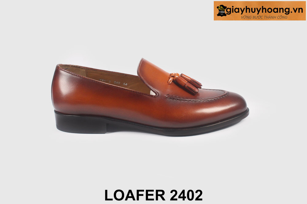 ban-giay-luoi-co-chuong-2402-cong-so-giayhuyhoangvn-6 Giày lười da nam màu bò sáng viền nâu Loafer 2402 001