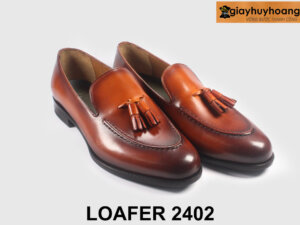 Giày lười da nam màu bò sáng viền nâu Loafer 2402 004