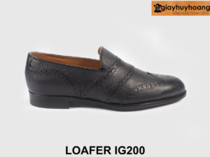 giày da nam da bò vân đen hạt thời trang Loafer IG200 001