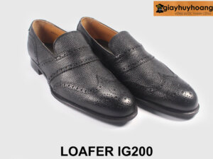 giày da nam da bò vân đen hạt thời trang Loafer IG200 004