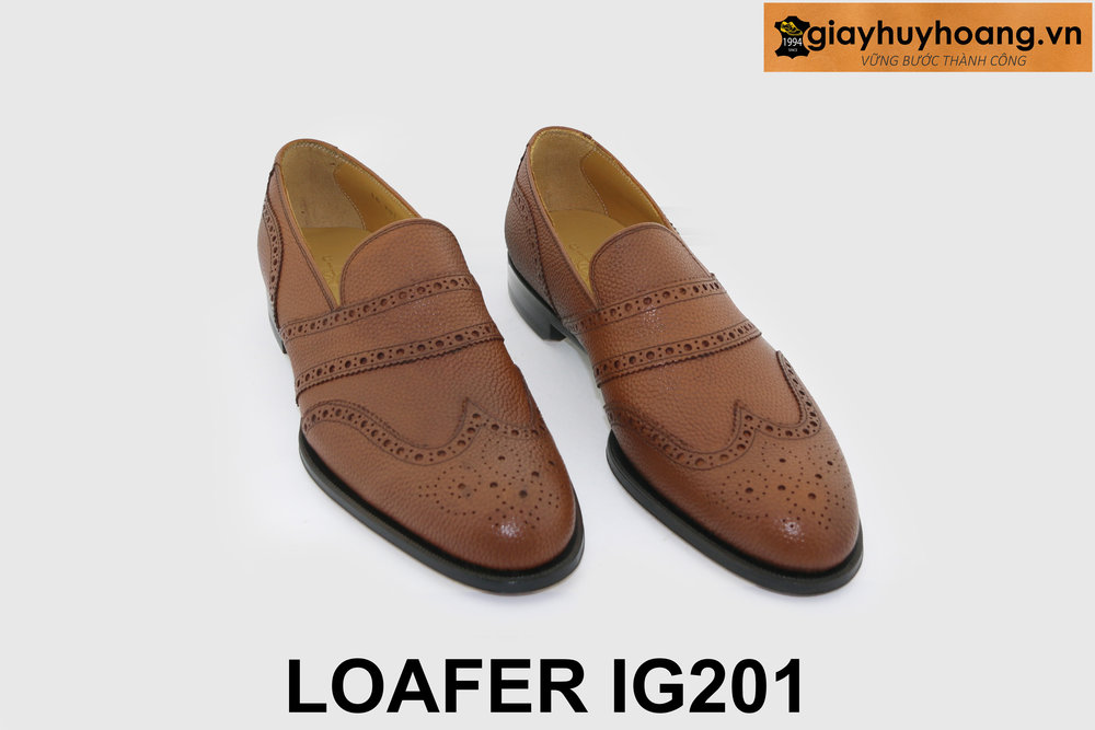 ban-giay-luoi-da-nam-loafer-ig201-1 Giày lười loafer da nam vân hạt màu bò IG201 001