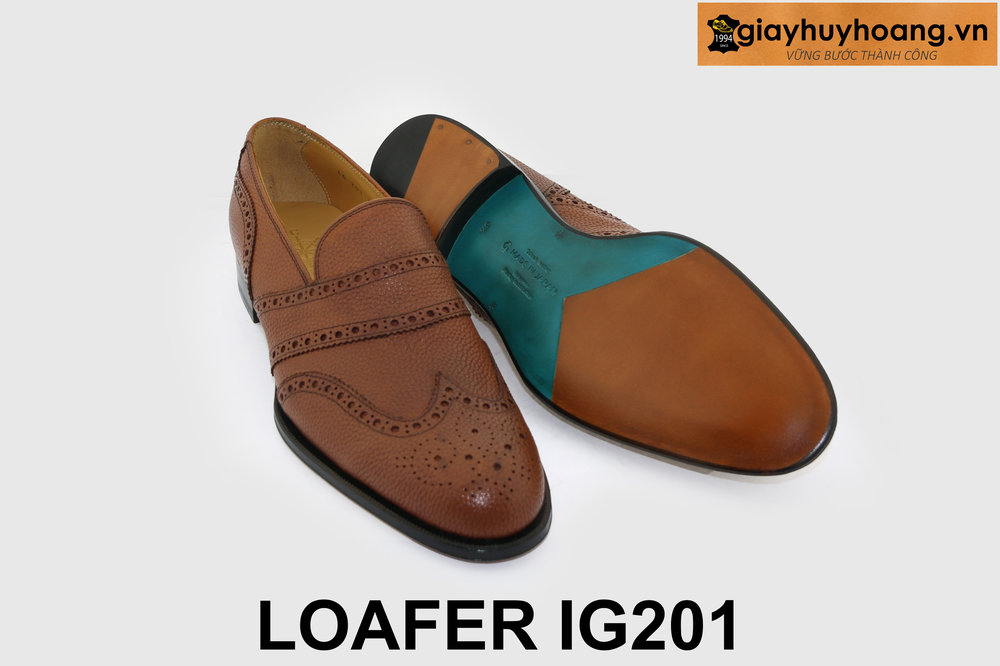 ban-giay-luoi-da-nam-loafer-ig201-3 Giày lười loafer da nam vân hạt màu bò IG201 003