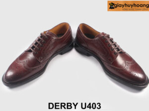 Size 38 Giày da nam derby đỏ đô da vân cao cấp U403 003