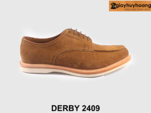Giày tây nam da lộn màu bò đế trắng Derby 2409 001
