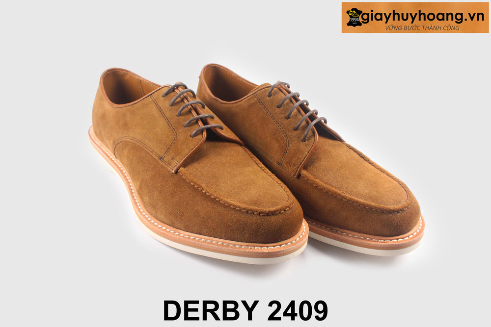 ban-giay-tay-derby-da-lon-bo-2409-giayhuyhoangvn-3 Giày tây nam da lộn màu bò đế trắng Derby 2409 005